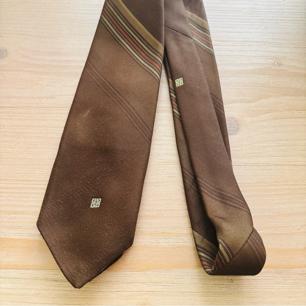 Givenchy Vintage Mens Brown Polyester Standard Tie Designer Luxury Striped - Picture 3 of 7